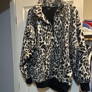 Express Leopard Print Fleece Pullover